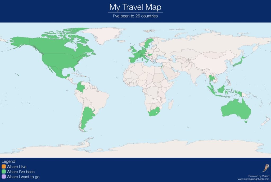 A map highlighting all of the countries Cory Althoff has visited as a freelance programmer traveling the world.