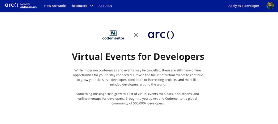 Virtual events website by Arc